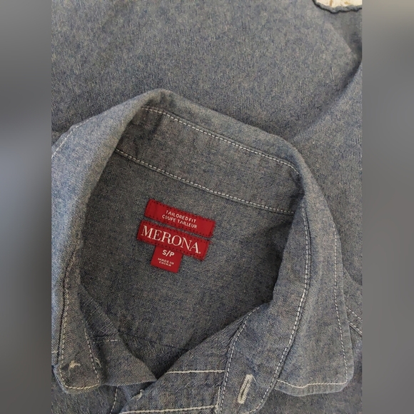 Menora Denim Shirt, Men's Long Sleeve Chambray Denim Shirt, Size Small - Picture 3 of 8